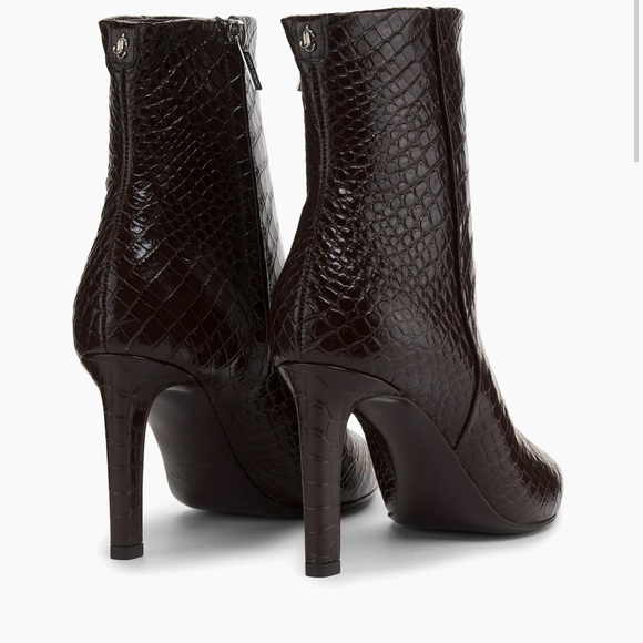 Jimmy Choo Frankie 85MM Embossed Leather Bootie Elegant Chocolate Brown Croc NWT - Picture 3 of 6